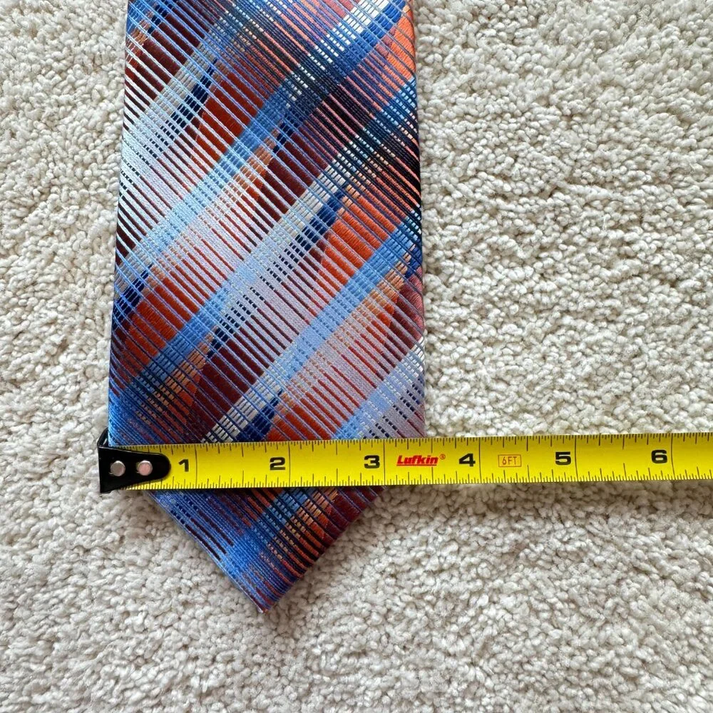 Stacy Adams Strip tie 3.5 x 58 Microfiber hand‎ made Blue Red Silver